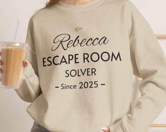 Custom Escape Room Sweatshirt Personalized Name, Title & Year, Puzzle Lover Gift Crewneck Sweater