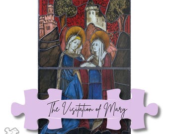 The Visitation of Mary Stained Glass, Medieval Sacred Christian Art Jigsaw Puzzle 1014 Pieces