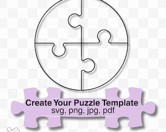 Circle Puzzle SVG Bundle, 4 Piece Template, Puzzle Outline Cut File (Digital Download)