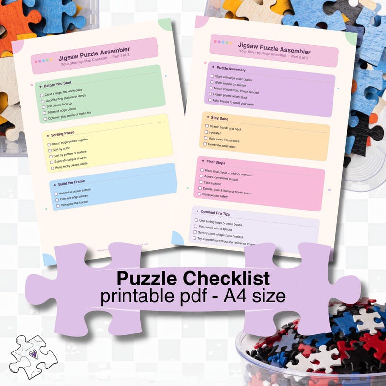 Jigsaw Checklist.pdf Puzzle Checkliste | Organizer, Puzzle Solving Tracker (A4 PDF Download ...
