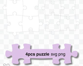 4 Pcs Jigsaw Puzzle SVG & PNG, White and Transparent Puzzle Clipart
