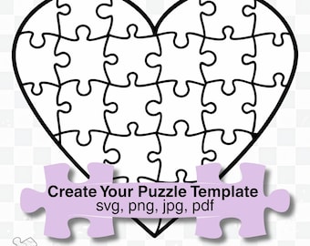 Heart Shaped Jigsaw Puzzle Template: SVG PNG Digital Download
