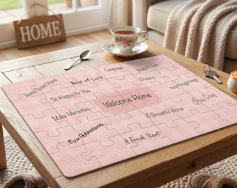 Blank Pink Gingham Floral Housewarming Guest Book Puzzle, New Home Keepsake Sign-In (30 Pieces)