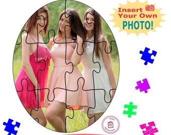 DIY Puzzle Night Game | Insert Your Own Photo | Printable Oval Puzzle Template