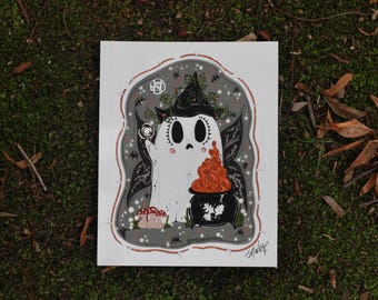 Madame Ghoul Halloween Art Print – Spooky Ghost Home Decor (8x10)