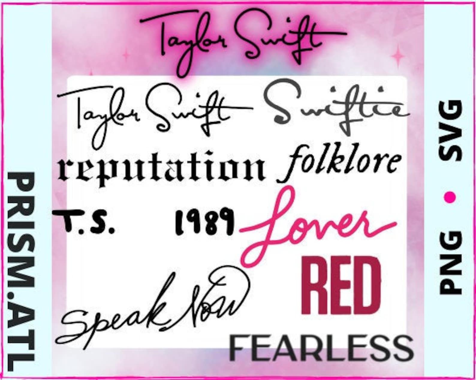 Taylor Swift Albums PNG SVG Fearless Png Swiftie PNG 1989 | Etsy