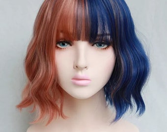 Half Black Half Blue Wig Etsy Half Black Half Blue Wig Etsy