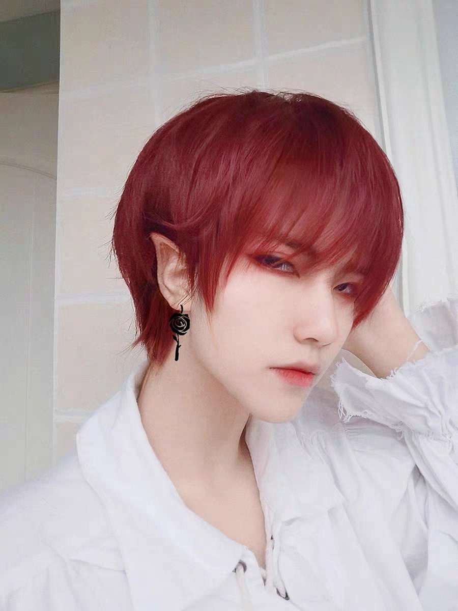Blood red layered short male wig red wig cosplay wig Etsy