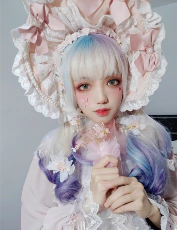 Holographic pastel blue lilac ombre wig anime wig harajuku | Etsy