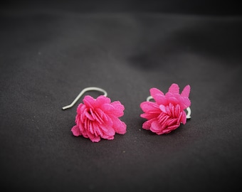 Pink Flower Dangle Earrings Hypoallergenic Titanium