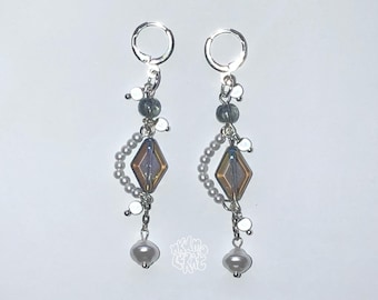 luna- pendientes colgantes con cuentas milagrosas de plata perla/azul oscuro hechos a mano