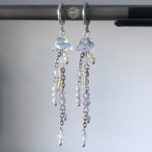 handmade IRIDESCENT/yellow crystal dangly jellyfish earrings