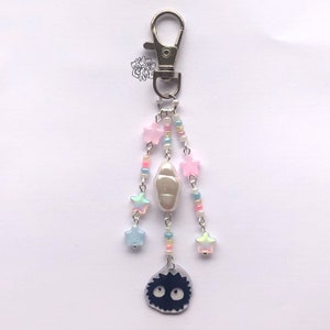 soot - handmade dangly pastel beaded spirited away/ my neighbour totoro/ studio ghibli inspired keychain