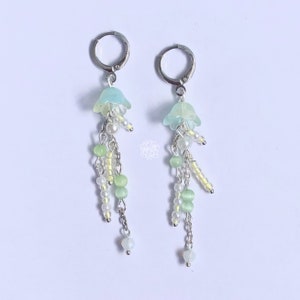 handmade green dangly jellyfish earrings