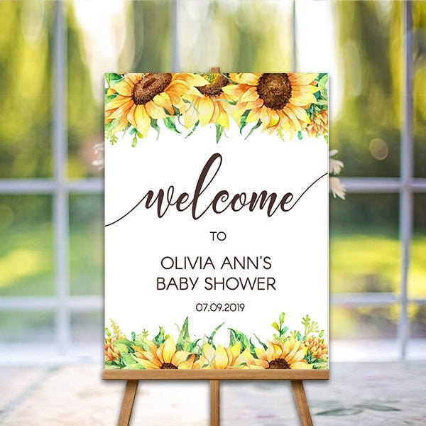 sunflower baby shower welcome sign, sunflower bridal shower welcome sign poster editable, Rustic Fall Welcome Sign Template decoration G05