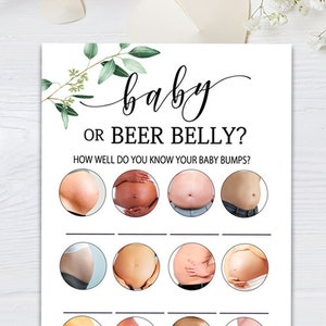 Greenery Baby shower beer or baby game, leaves baby shower baby bump or beer belly, eucalyptus Guessing Game Card Boho Baby Shower Games G17 image 2