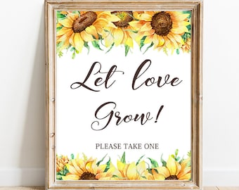 Sunflower let Love Grow Sign, Sun flower bridal shower, Wedding Favors Sign, Boho Wedding Sign Template Favor Sign Wedding Printable pdf G05