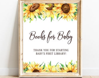 Sunflower baby shower books for baby sign, Sunflower baby shower table decor printable Sun flower Baby shower table sign DIY download G05