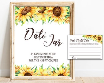 Sunflower bridal shower date night ideas cards Sunflower date night ideas template date night ideas sign Printable rustic wedding shower G05