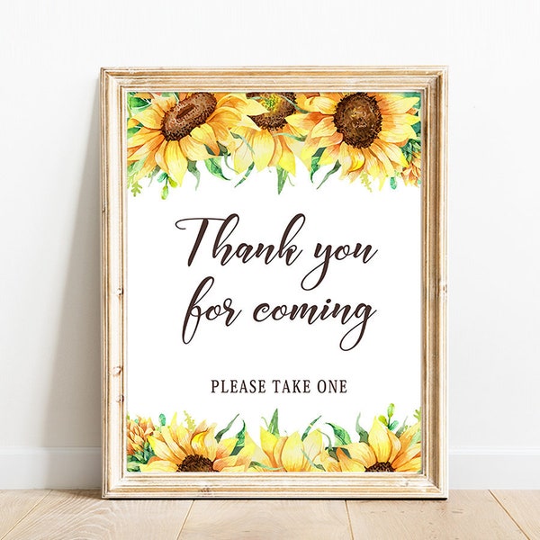 Sunflower baby shower thank you sign, Sunflower bridal shower table decor Sun flower Shower thank you for coming Favor Sign printable G05