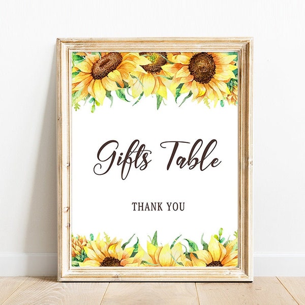 Sunflower baby shower gifts table sign, Rustic Sunflower bridal shower table decor printable bridal shower gift table Sign printable pdf G05