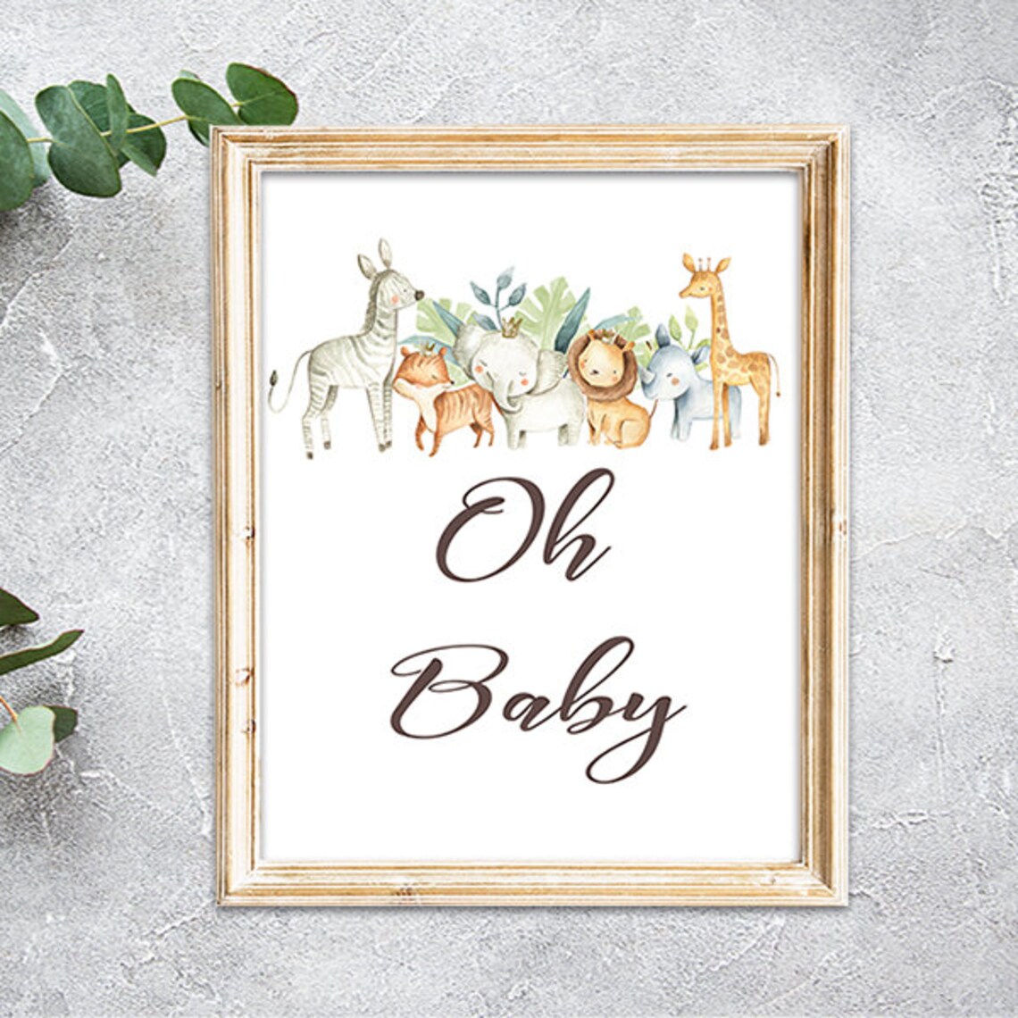 Safari baby shower Oh Baby Sign Printable Jungle animals baby Etsy