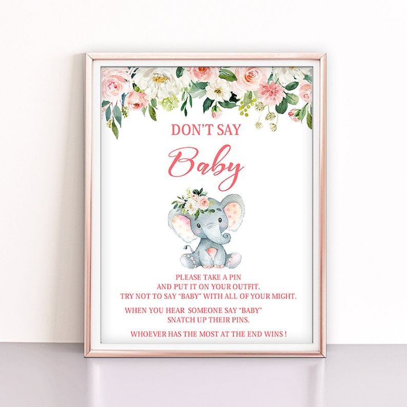 Pink Elephant baby shower Dont say baby game printable dont | Etsy