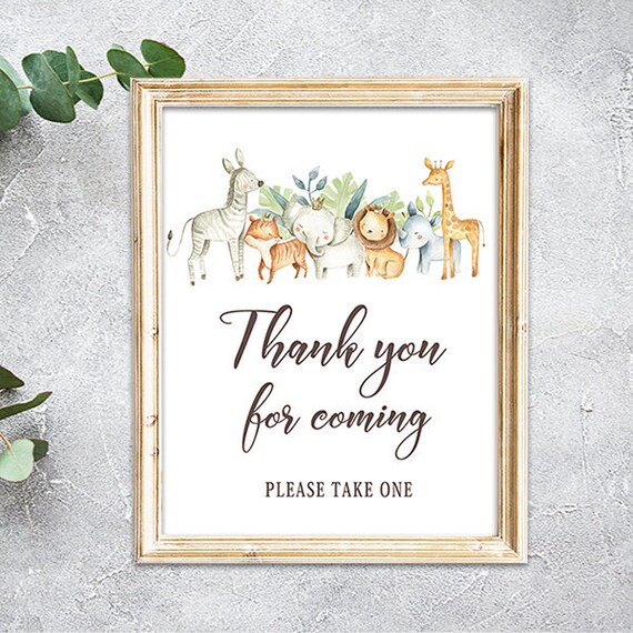 Safari Baby Shower Thank You Sign Jungle Animals Baby Shower Etsy