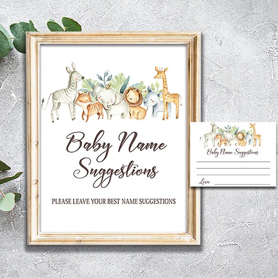 Safari Baby Shower Baby Name Suggestions Card Jungle Animals - Etsy Safari Baby Shower Baby Name Suggestions Card Jungle Animals - Etsy