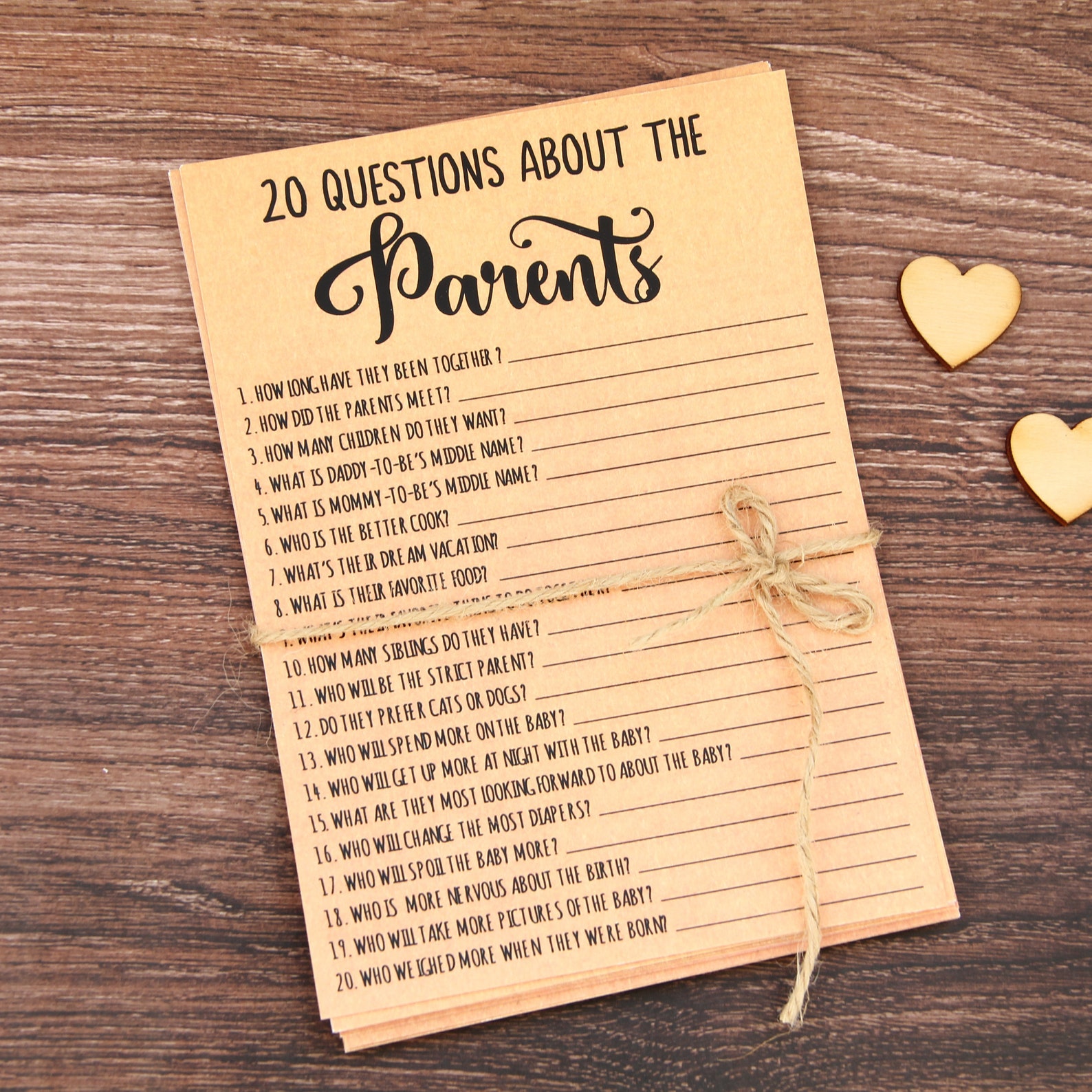 20 Questions About the Parents Baby Shower Game Rustic Coed Etsy