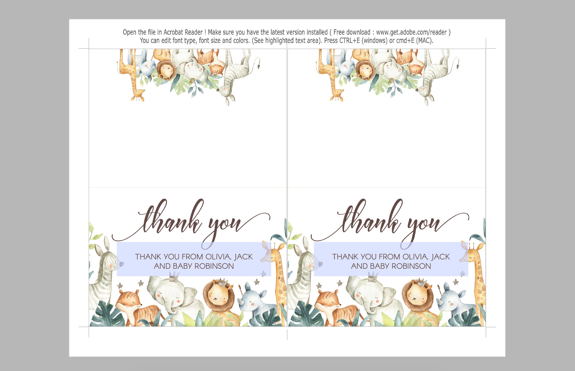 Safari thank you cards baby shower safari baby shower thank Etsy