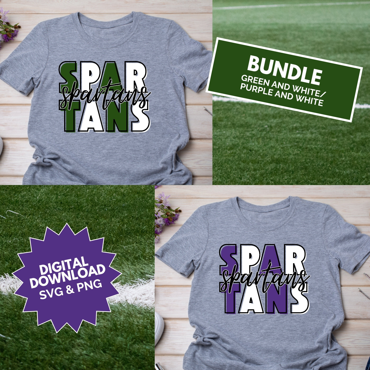Spartans - Green and White, Purple and White, Bundle Mascot Design ...