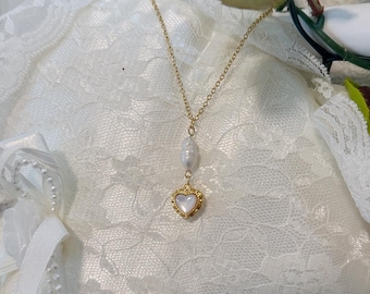 18k Gold Herzmuschelkette, Perlmuttschmuck, Muschelkette, Aphrodite-Halskette, Kokettenschmuck, Vintage-Schmuck