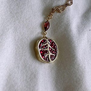 24k Persephones garnet pomegranate necklace, Greek goddess, pomegranate necklace, pomegranate charm, dark goddess jewelry, dark feminine
