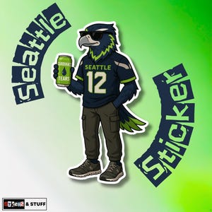 Seattle Football Sticker, Sea Hawks Fan Sticker, Seattle Vinyl Decal, 12th Man Sticker, Fantasy Football Gift, Seattle Bumper Sticker,