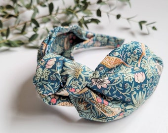 Diadema de nudo Liberty para mujer, tela de ladrón de fresas, diadema, William Morris, banda de Alice, accesorio para el cabello de mujer, regalo para ella, diadema,