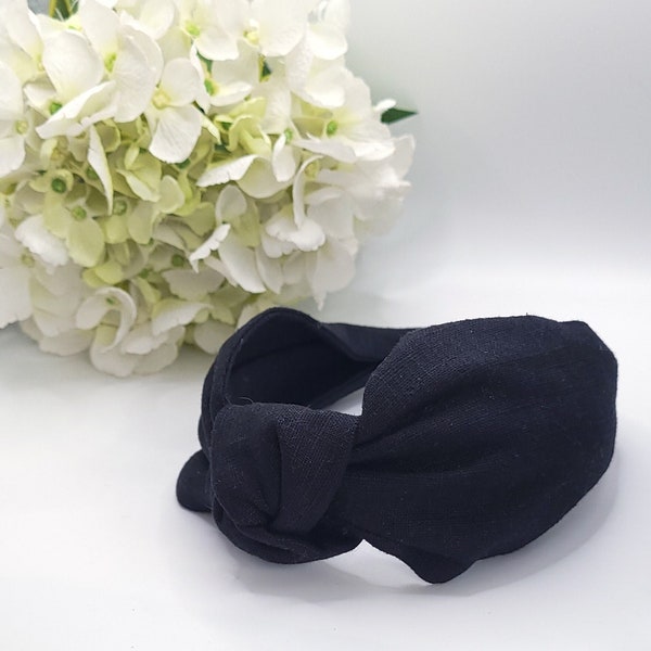 Black Linen Knot headband, plain hairband, knot top hairband , Alice band, Hairband,Hair accessory,headband ,gift for her,headband, designer