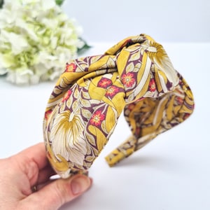 William Morris Mustard Floral Headband: Knotted Alice Band
