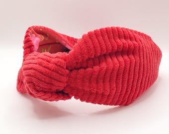 Red Jumbo Cord Knot Headband: Liberty Print Lined Hairband