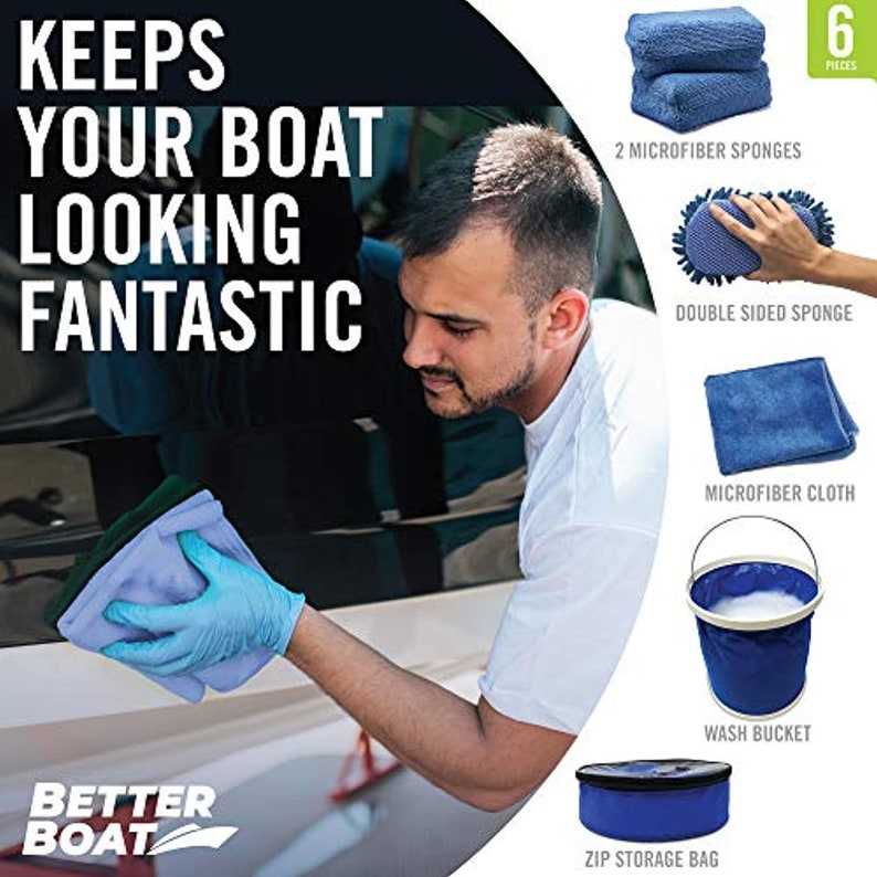 Boat Cleaner Microfiber Sponge Bucket and Microfiber Wash Cloths Interior Exterior Seats and Fiberglass Hull Cleaning Kit Washing Sponges image 4
