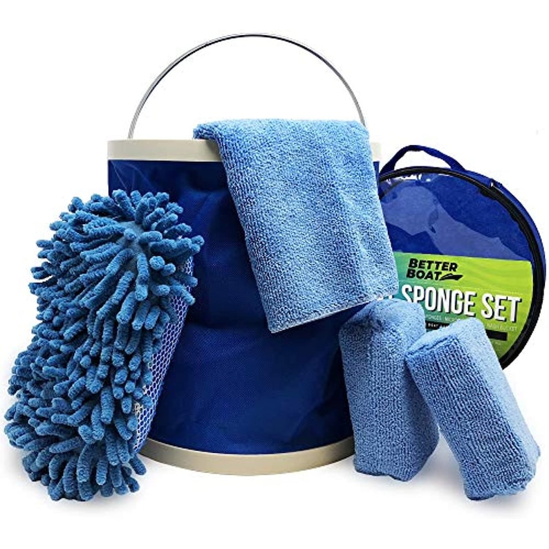 Boat Cleaner Microfiber Sponge Bucket and Microfiber Wash Cloths Interior Exterior Seats and Fiberglass Hull Cleaning Kit Washing Sponges image 1