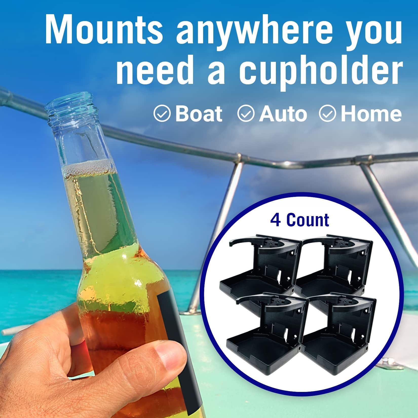 Boat Cup Holder Black Set of 4 Folding Boat Cup Holders for Drinks Wall Cup Holder for Boat & RV