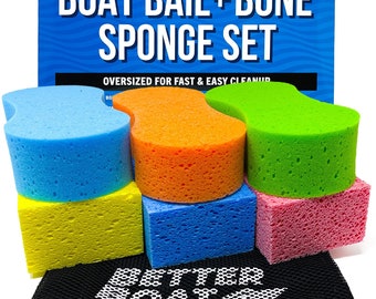 Extra Large Boat Bail Sponge and Bone Sponge Set 6 Sponges Cellulose and Soft Touch Car Sponges for PWC, Kayak, Pontoon or Car Washing