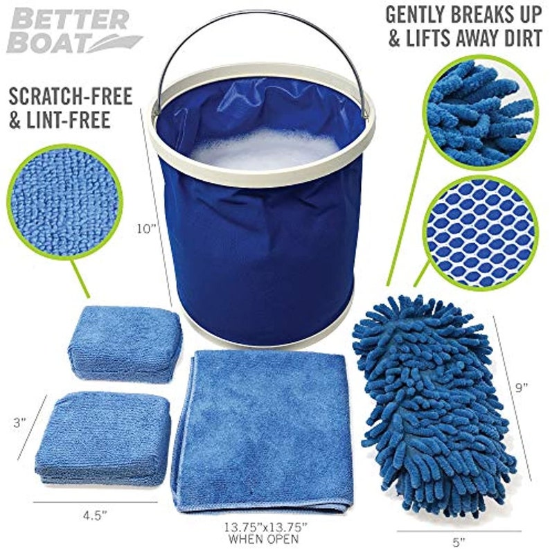 Boat Cleaner Microfiber Sponge Bucket and Microfiber Wash Cloths Interior Exterior Seats and Fiberglass Hull Cleaning Kit Washing Sponges image 2