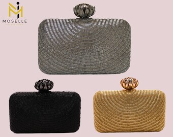 Moselle Beauty Accessories- Perlenkette Abendtasche Rechteckig- Für Frauen- Leicht- Stilvoll- Klassisch- Elegant- Einzigartig Clutch