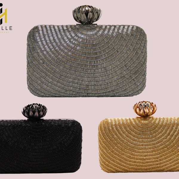 Moselle Beauty Accessories- Beaded Clutch Chain Evening Rectangular Bag- For Women- Lightweight- Stylish- Classic- Elegant- Unique Clutch