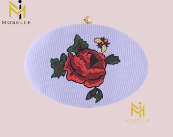 Moselle Beauty Accessories Ovale Lavendel-Clutch-Geldbörse – Dekorative Rosenstickerei – Abend-Clutch für Party oder Hochzeit für Damen