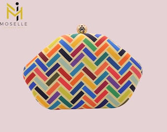 Moselle Beauty Accessories Regenbogen sechseckig mehrfarbig Clutch Purse, bunt gestreifte Tasche für Party oder Hochzeiten für Frauen