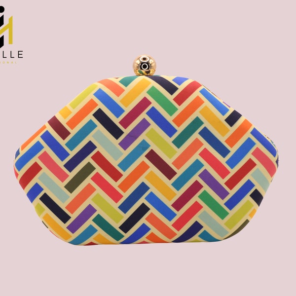 Moselle Beauty Accessories Regenbogen sechseckig mehrfarbig Clutch Purse, bunt gestreifte Tasche für Party oder Hochzeiten für Frauen