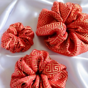 Asian Silk Scrunchie | Silk Satin Scrunchie | Hair Accessories | Smooth Hair Scrunchie | Hair Tie - Red Gold